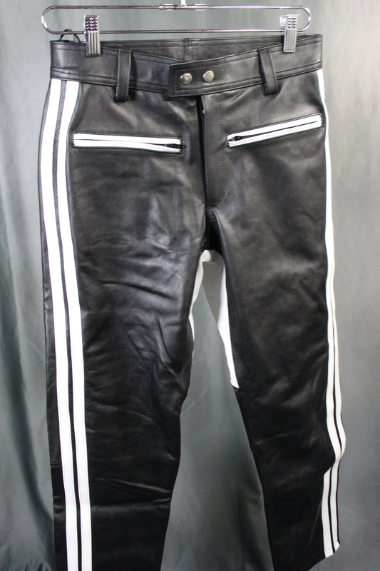 The Otter and The Fox Leather Formal Pants in Black with White Highlights - view 2