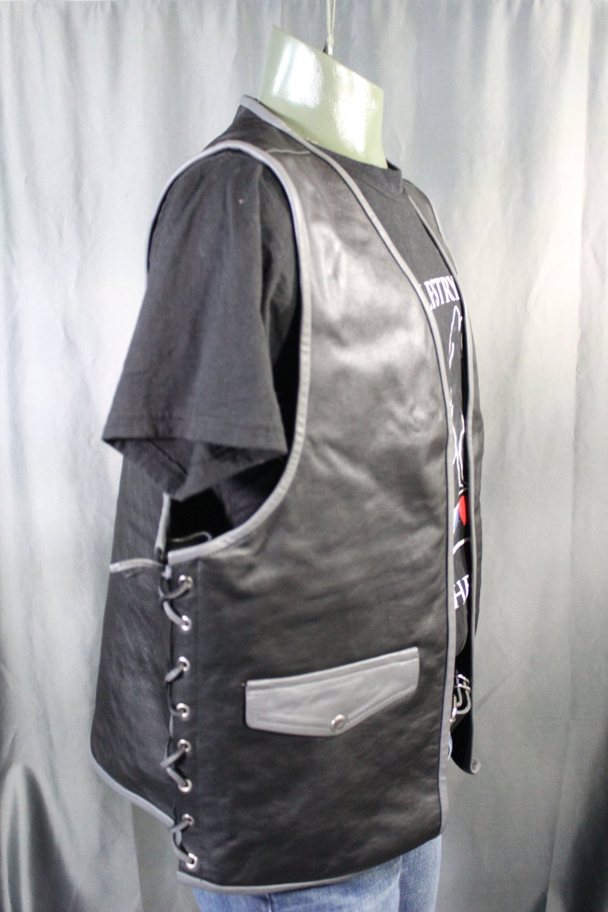 OnF Leather Bar Vest - Black with Grey Highlights - view 3