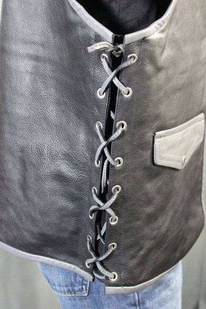 OnF Leather Bar Vest - Black with Grey Highlights - view 5