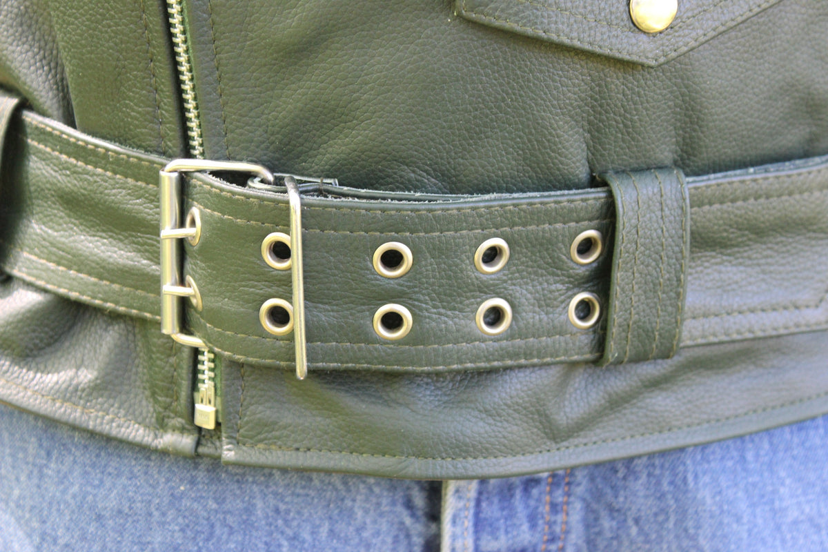 Otter and Fox Leather Biker Jackets in Hunter Green - view 6