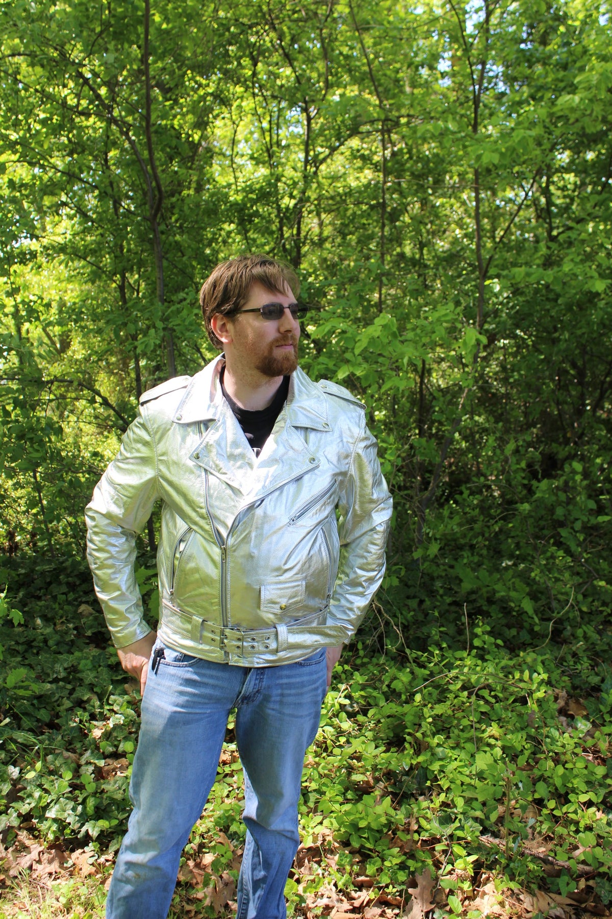 Otter and Fox Leather Biker Jackets in Metallic Gold - front view