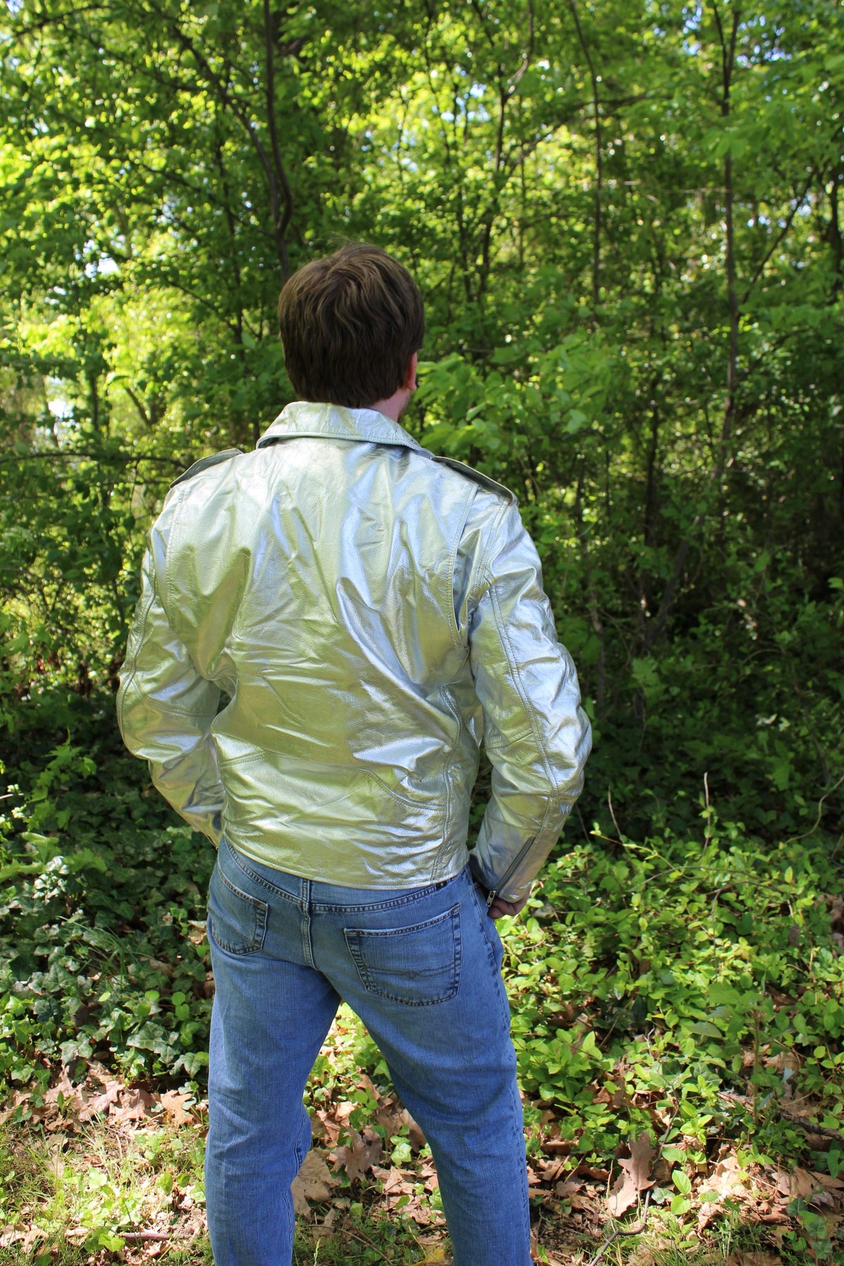 Otter and Fox Leather Biker Jackets in Metallic Gold - view 2