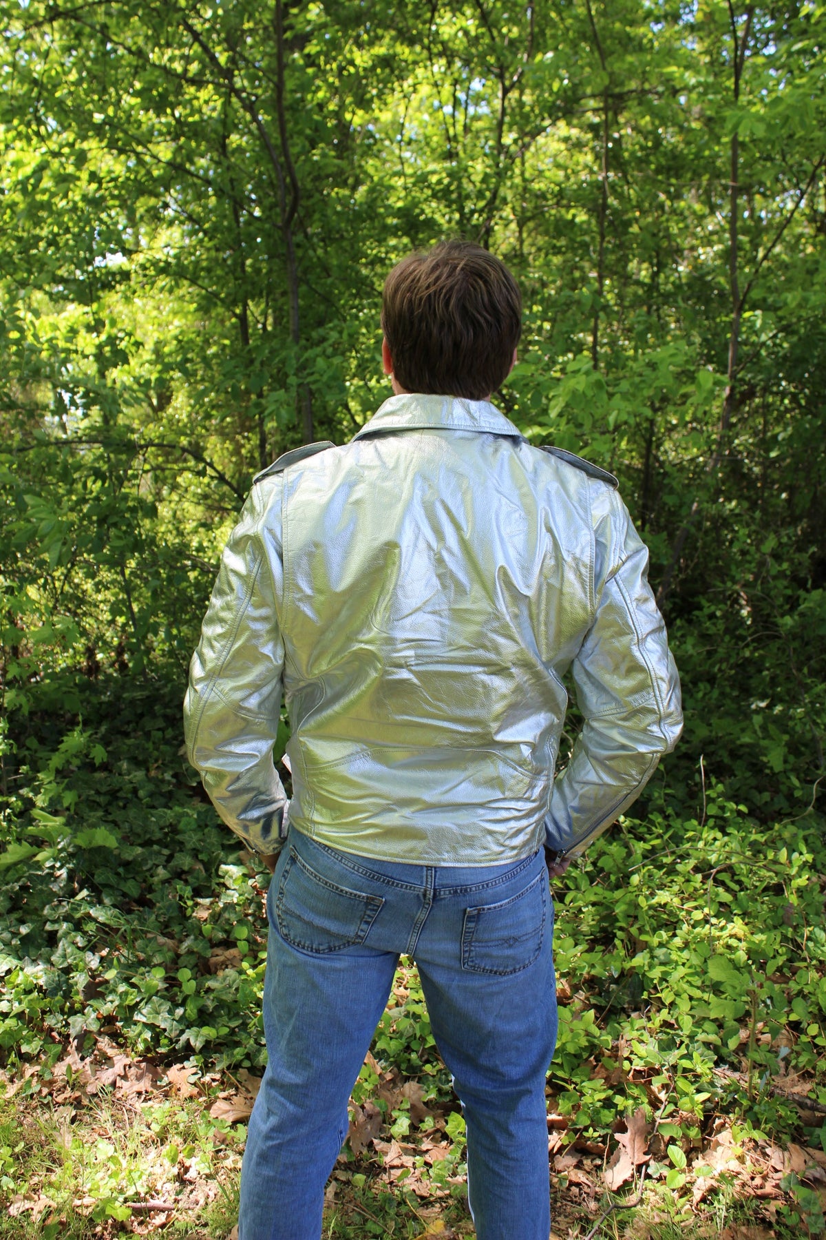 Otter and Fox Leather Biker Jackets in Silver - view 2