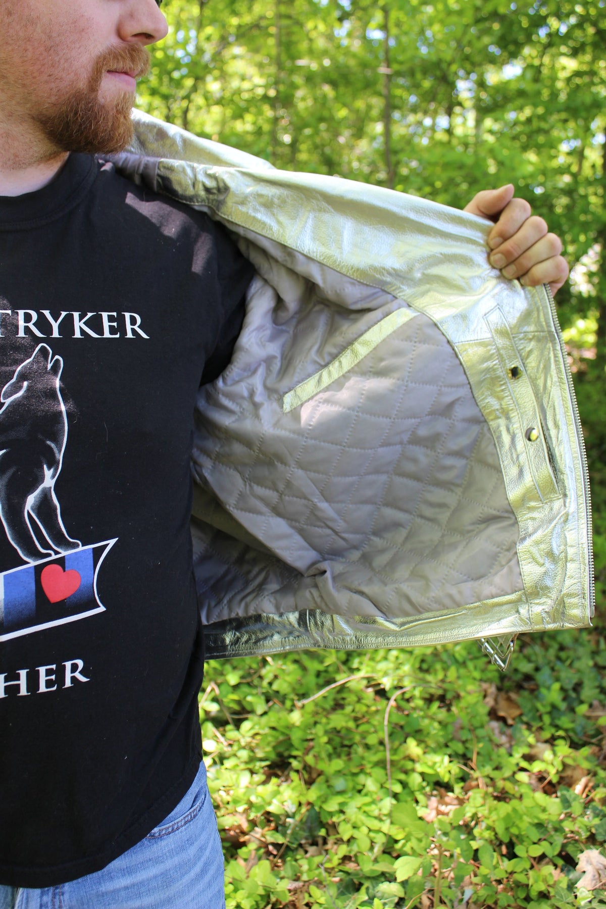 Otter and Fox Leather Biker Jackets in Metallic Gold - view 3