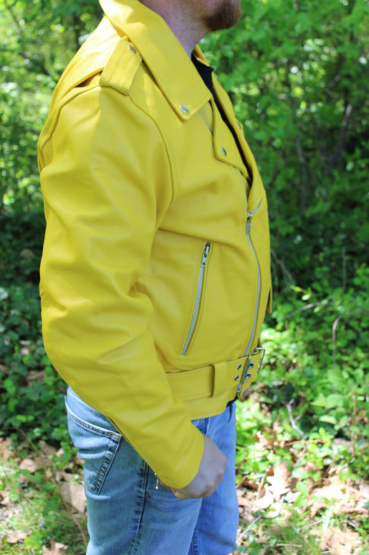 Otter and Fox Leather Biker Jackets in Yellow - view 2