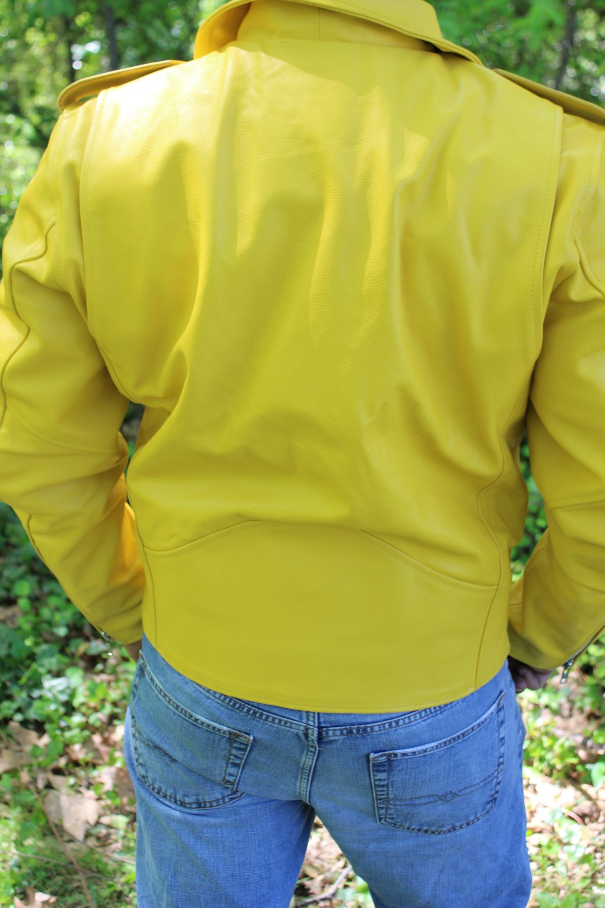 Otter and Fox Leather Biker Jackets in Yellow - view 3
