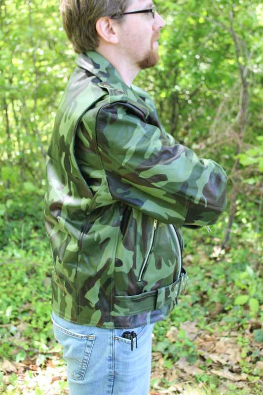 Otter and Fox Leather Biker Jackets in Camo - view 2