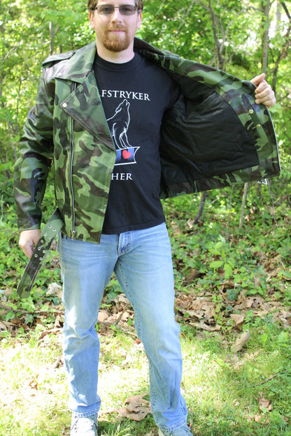 Otter and Fox Leather Biker Jackets in Camo - view 4