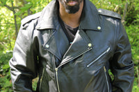 Otter and Fox Leather Biker Jackets in Classic Black - front view