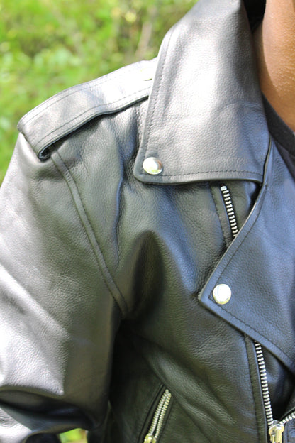 Otter and Fox Leather Biker Jackets in Classic Black - view 2