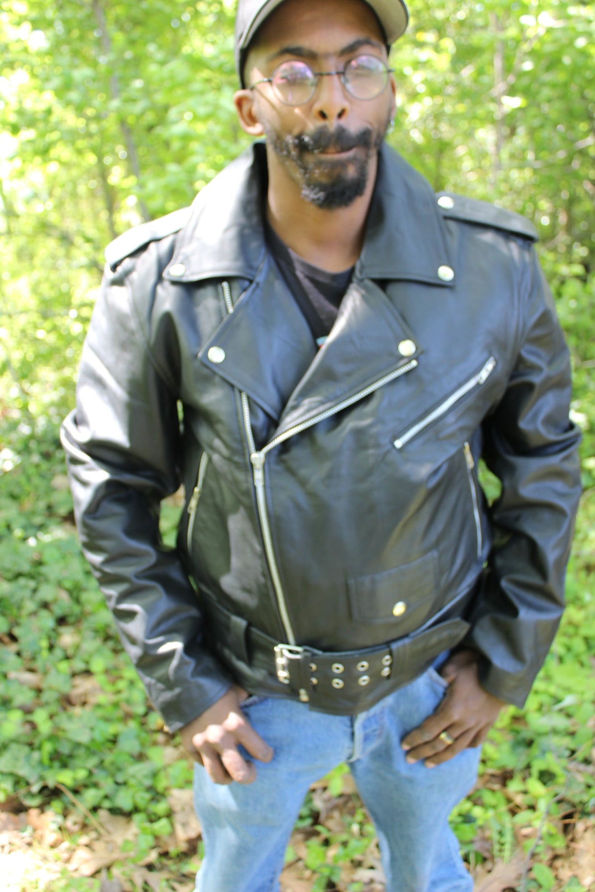 Otter and Fox Leather Biker Jackets in Classic Black - view 3