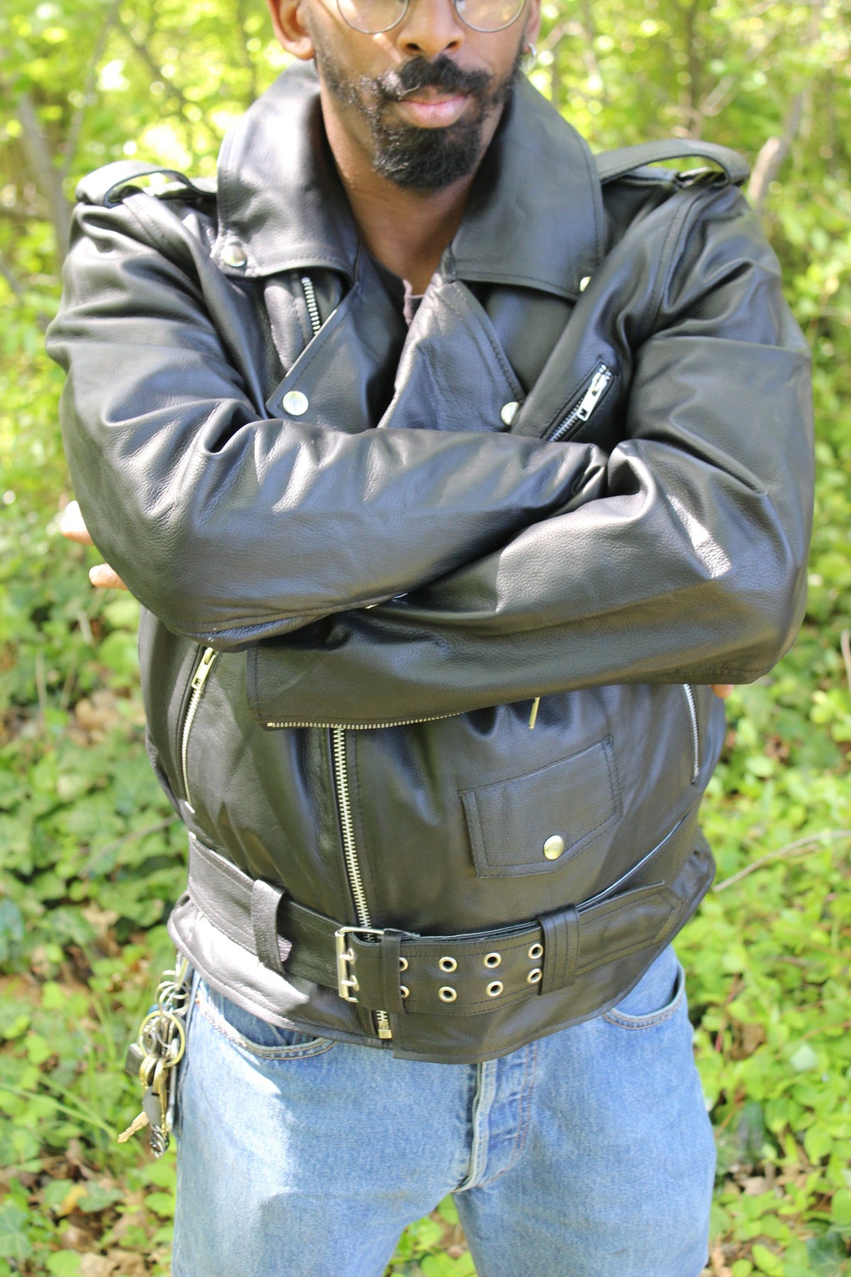 Otter and Fox Leather Biker Jackets in Classic Black - view 4