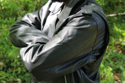 Otter and Fox Leather Biker Jackets in Classic Black - view 8