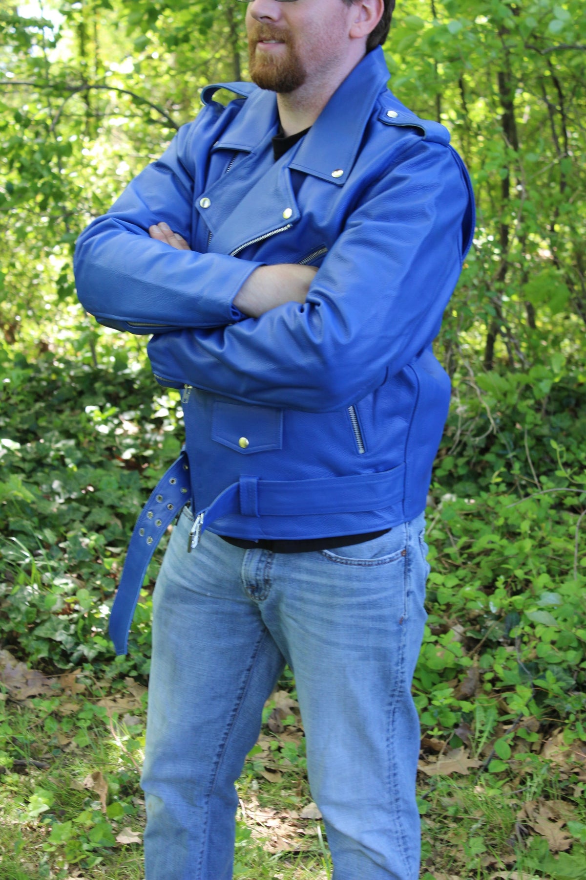 Otter and Fox Leather Biker Jackets in Blue - view 3