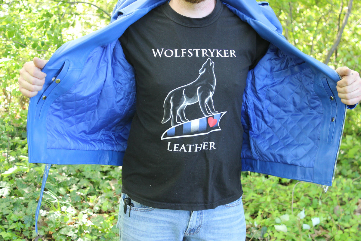 Otter and Fox Leather Biker Jackets in Blue - view 5