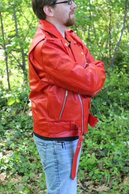Otter and Fox Leather Biker Jackets in Red - view 2