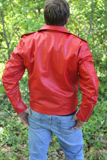 Otter and Fox Leather Biker Jackets in Red - view 3