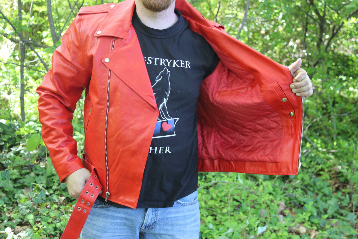 Otter and Fox Leather Biker Jackets in Red - view 4