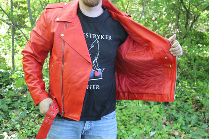 Otter and Fox Leather Biker Jackets in Red - view 4