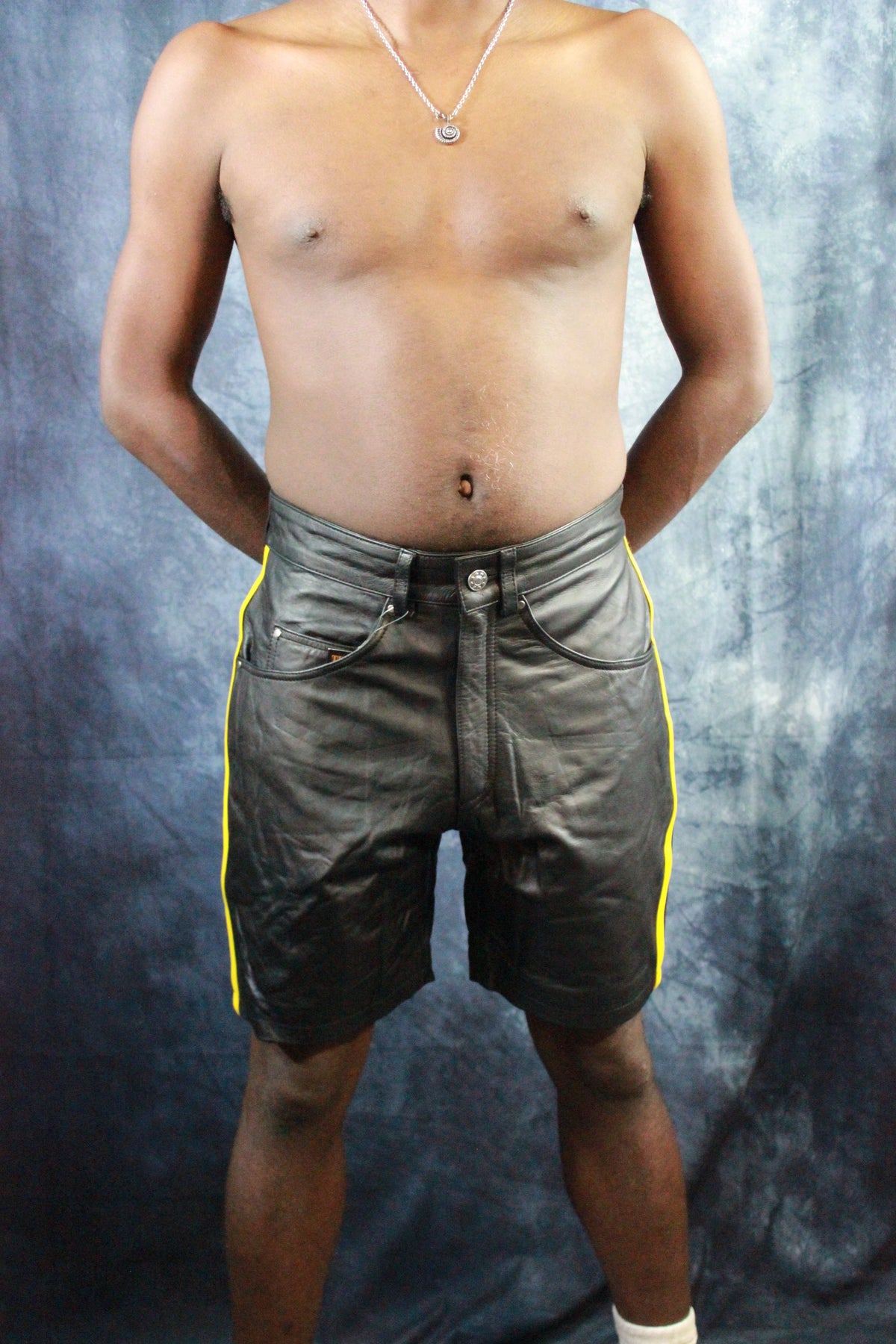 OnF "Chevron" Shorts in Black and Yellow - front view