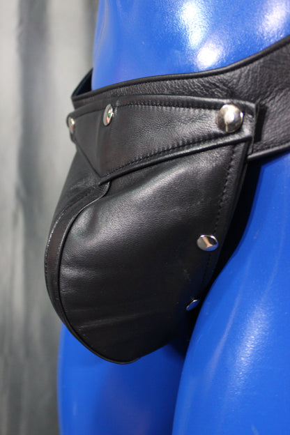 Back to Basics! Our classic all leather jock with interchangeable codpiece in soft Black leather. - view 17