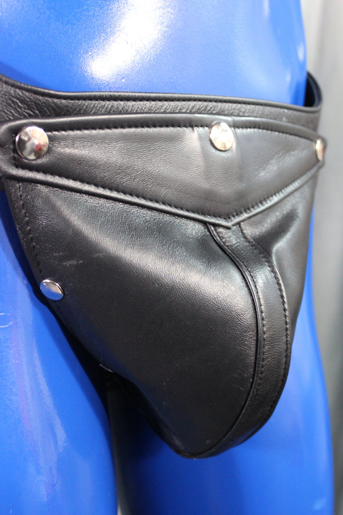 Back to Basics! Our classic all leather jock with interchangeable codpiece in soft Black leather. - view 24