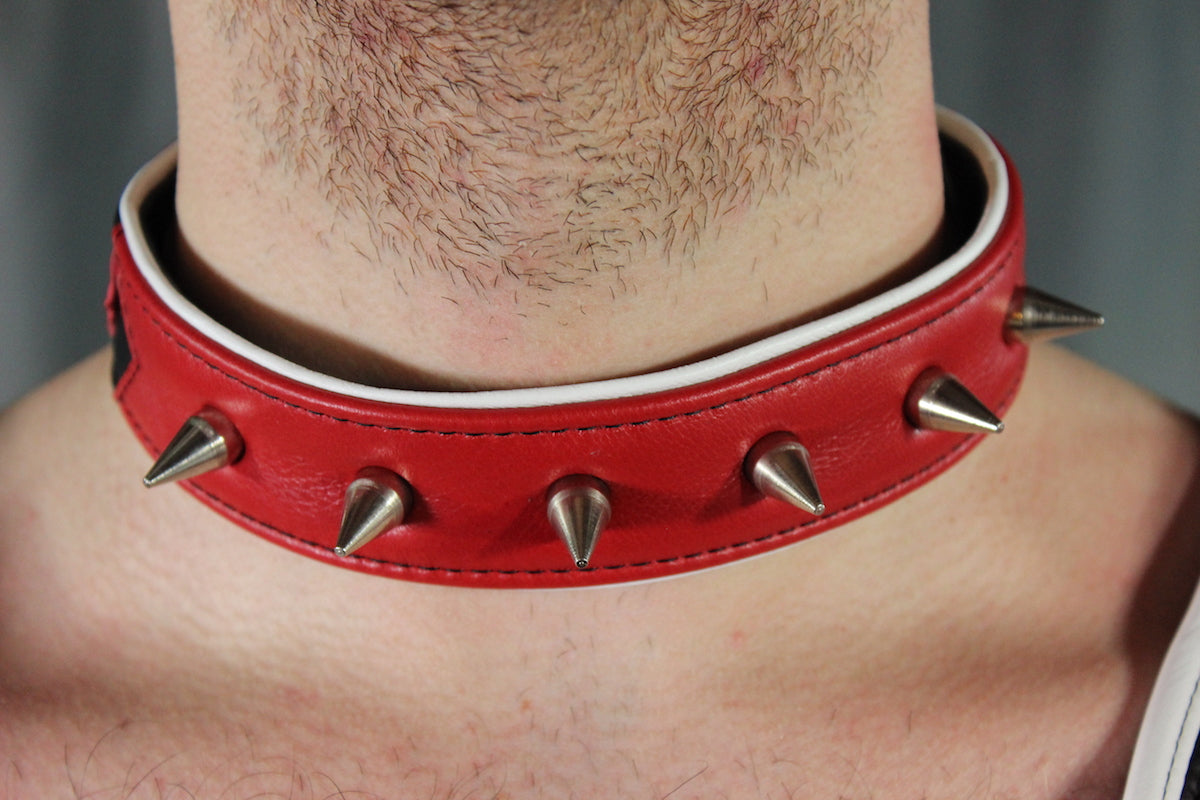 Alpha Pup Gunner's Red Spiked Collar - front view