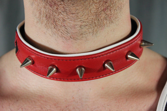 Alpha Pup Gunner's Red Spiked Collar - front view