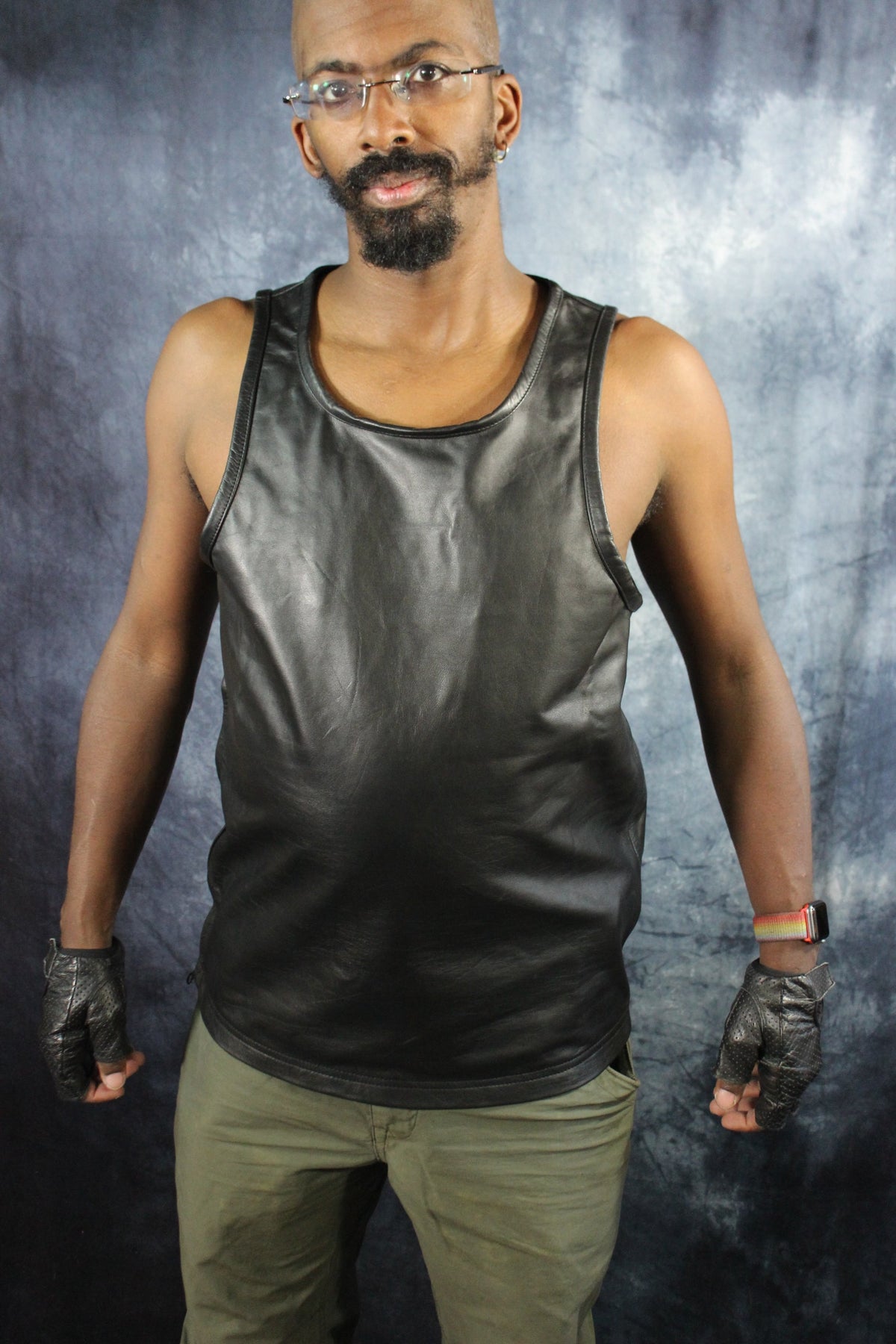 OnF Leather Tank Tops in Black - front view