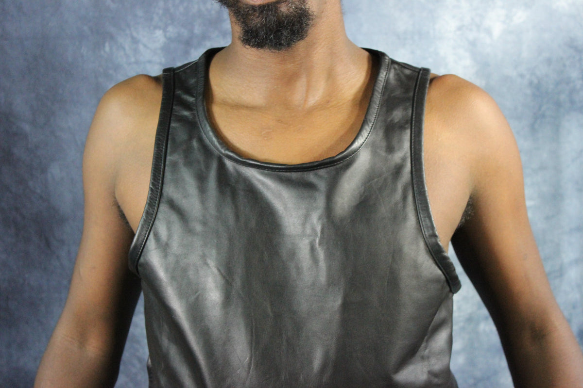 OnF Leather Tank Tops in Black - view 3