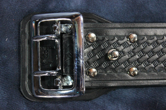 Duty Belt with Basketweave Embossing and Sam Brown Buckle and Stud - view 2