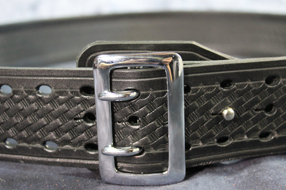 Duty Belt with Basketweave Embossing and Sam Brown Buckle and Stud - view 11