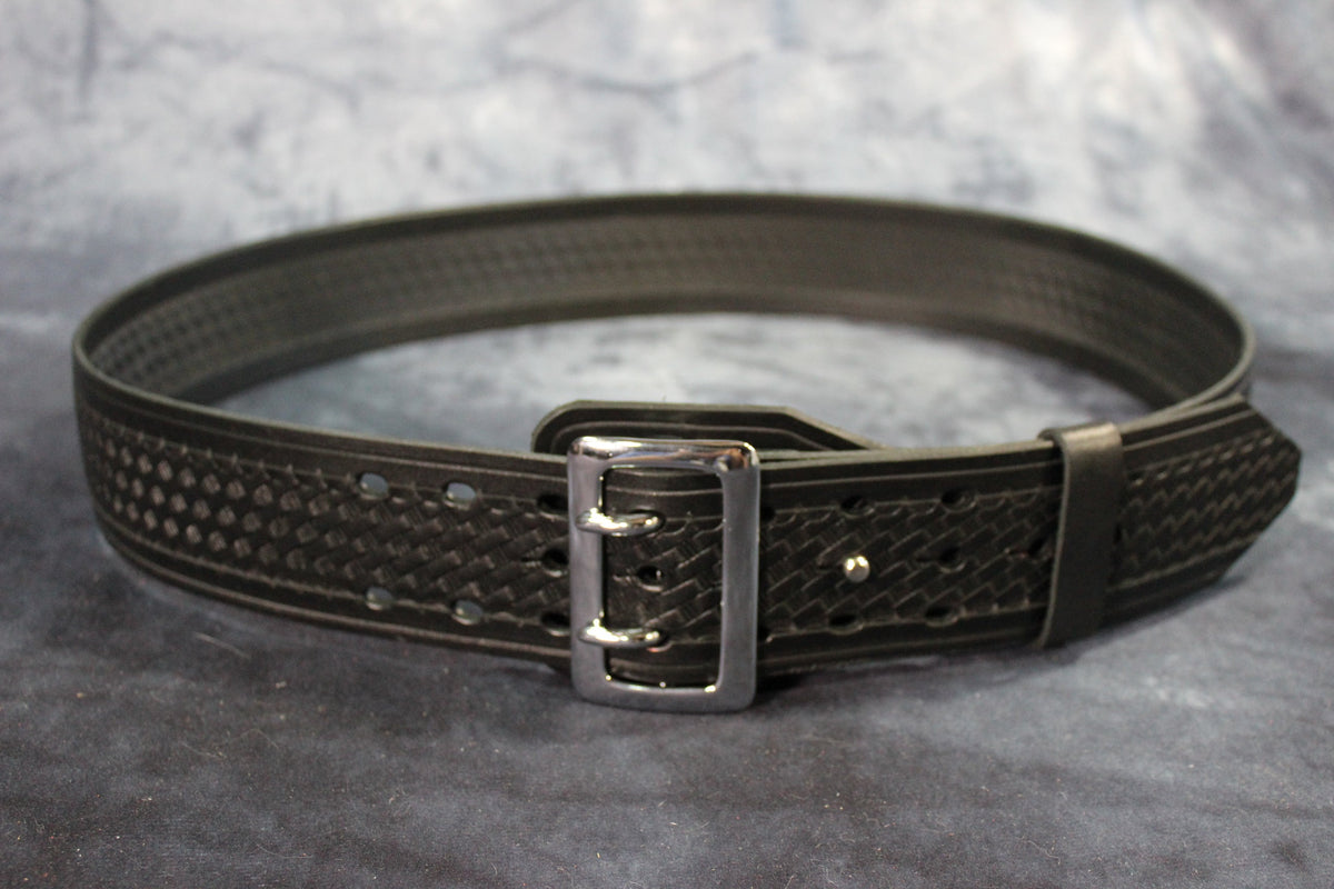 Duty Belt with Basketweave Embossing and Sam Brown Buckle and Stud - front view