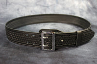 Duty Belt with Basketweave Embossing and Sam Brown Buckle and Stud - front view