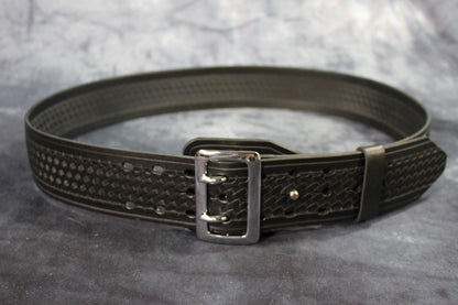 Duty Belt with Basketweave Embossing and Sam Brown Buckle and Stud - front view
