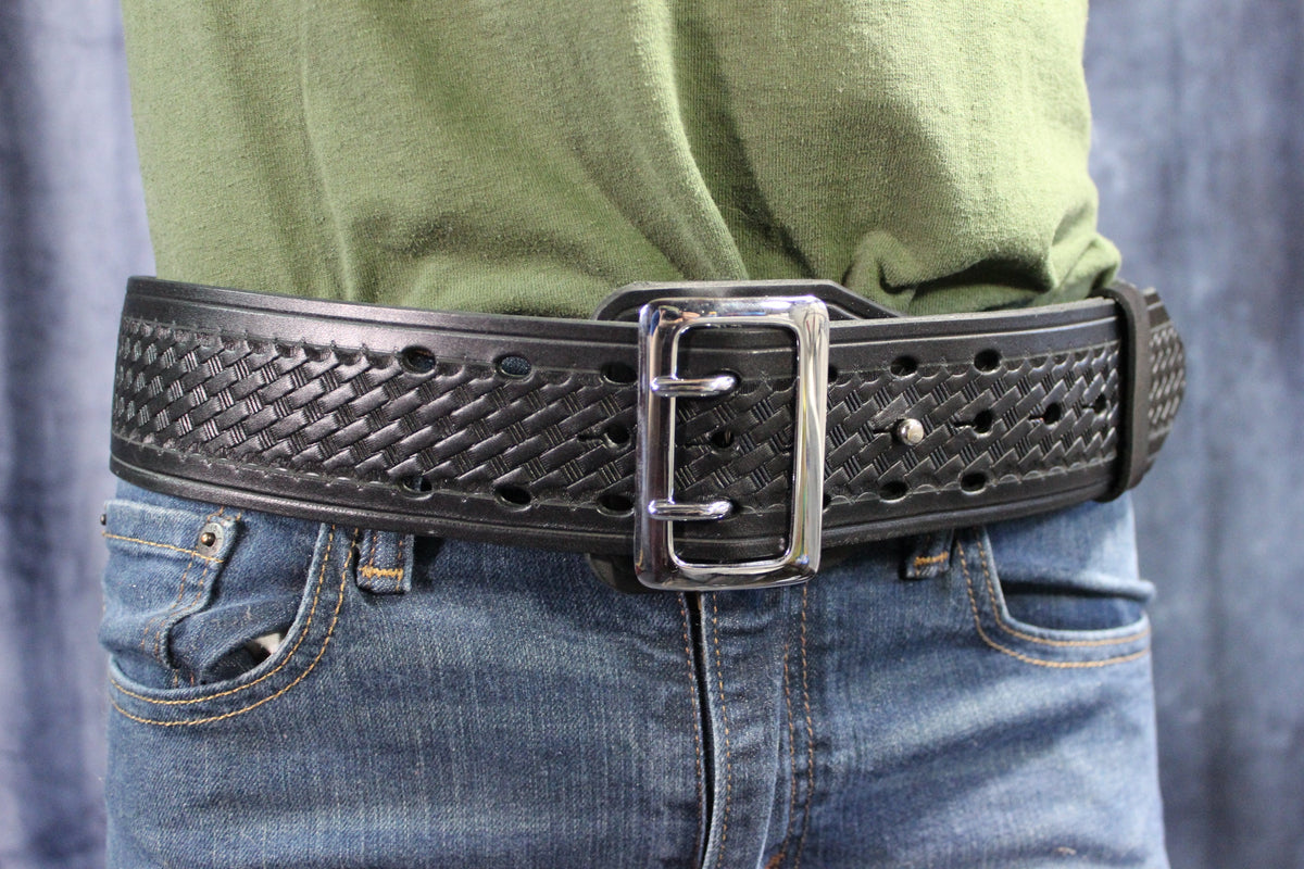 Duty Belt with Basketweave Embossing and Sam Brown Buckle and Stud - view 14