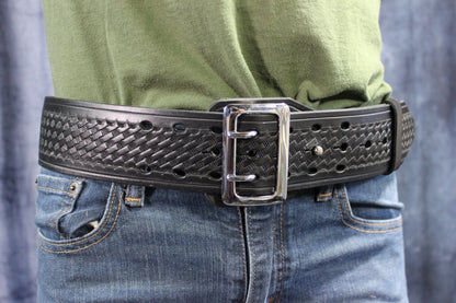 Duty Belt with Basketweave Embossing and Sam Brown Buckle and Stud - view 14