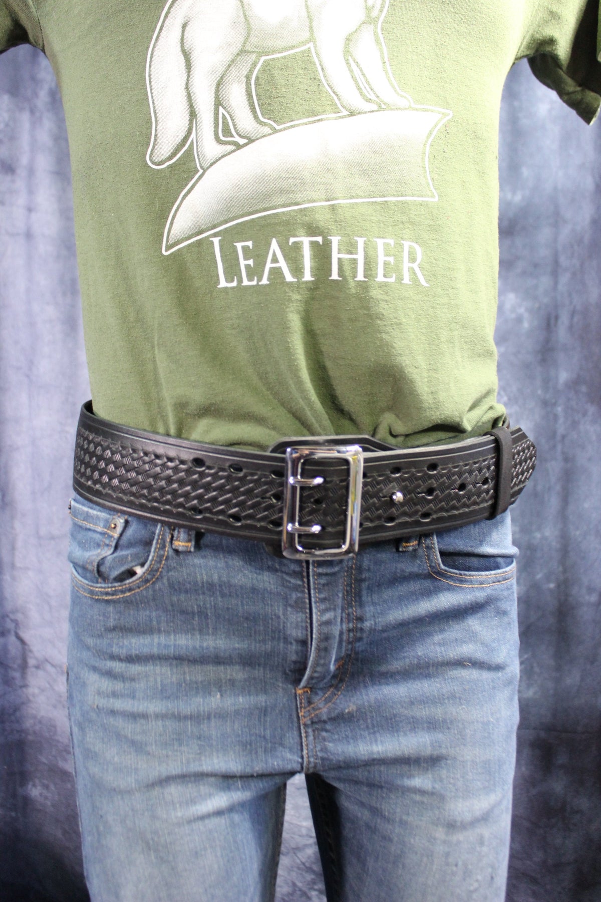 Duty Belt with Basketweave Embossing and Sam Brown Buckle and Stud - view 15