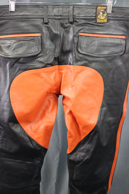 The Otter and The Fox Leather Formal Pants in Black with Orange Highlights - front view