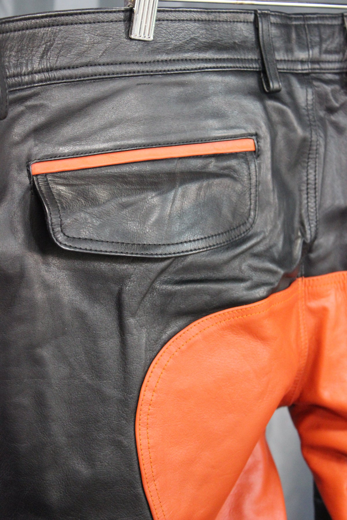 The Otter and The Fox Leather Formal Pants in Black with Orange Highlights - view 2
