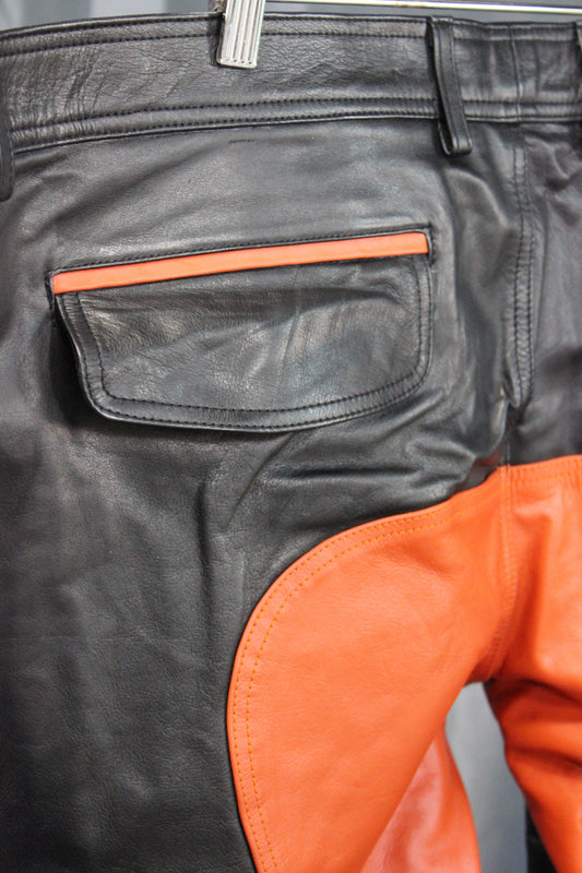 The Otter and The Fox Leather Formal Pants in Black with Orange Highlights - view 2