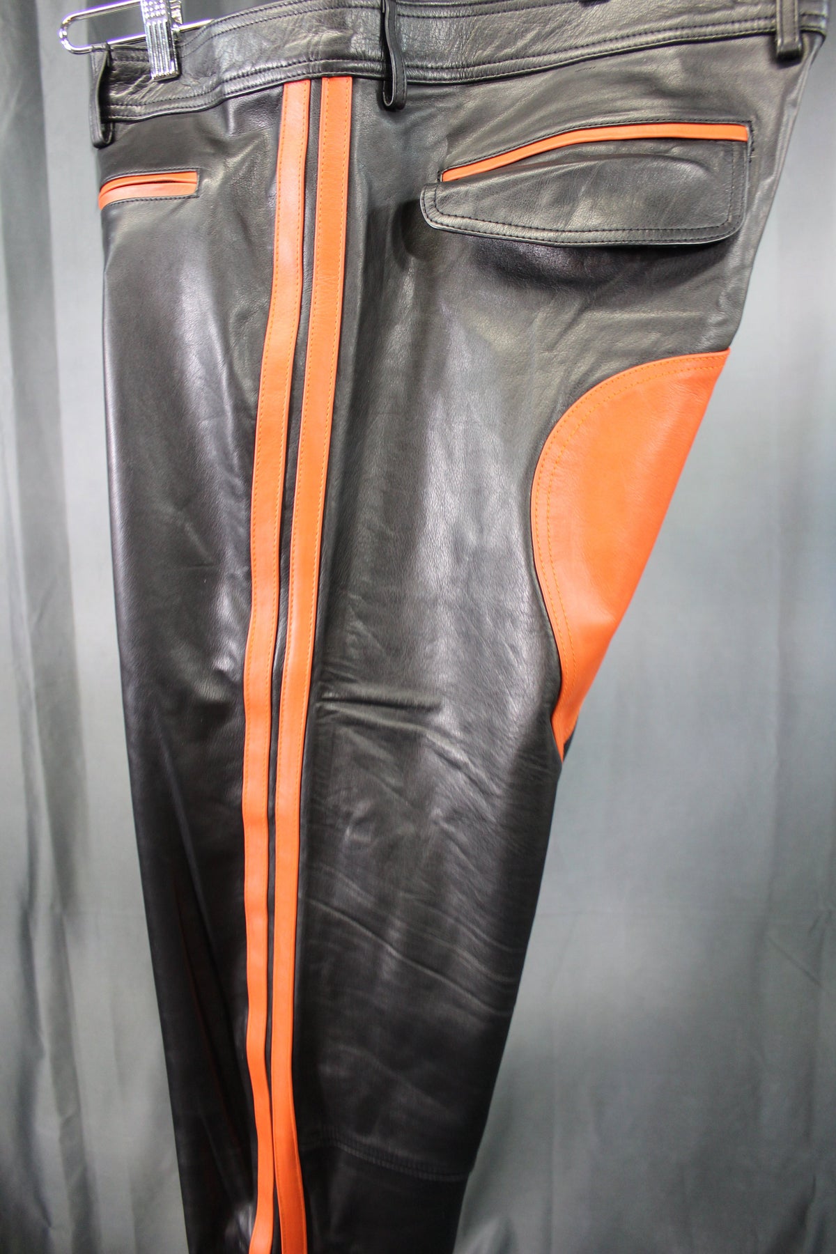 The Otter and The Fox Leather Formal Pants in Black with Orange Highlights - view 3