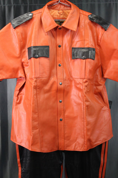 OnF Leather Shirts in Orange with Black Highlights - view 3