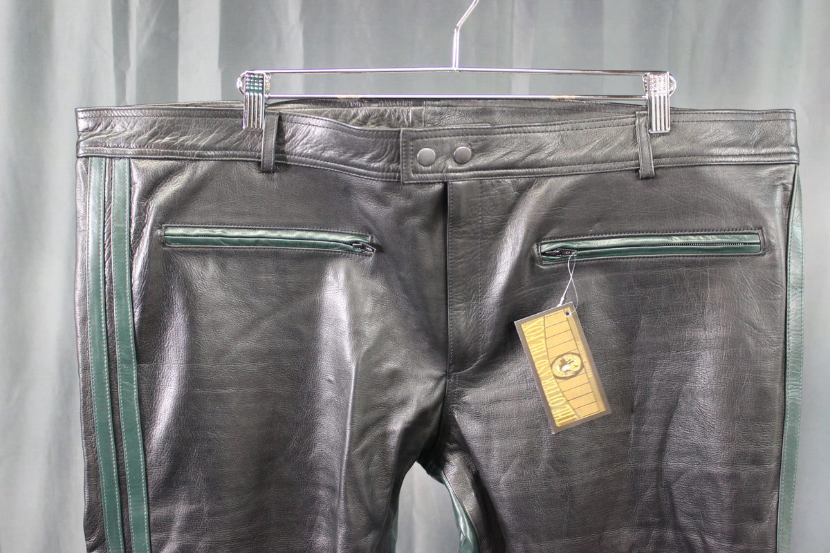 The Otter and The Fox Leather Formal Pants in Black with Hunter Green Highlights - front view
