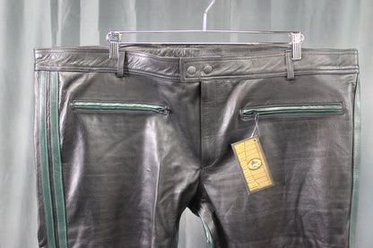 The Otter and The Fox Leather Formal Pants in Black with Hunter Green Highlights - front view