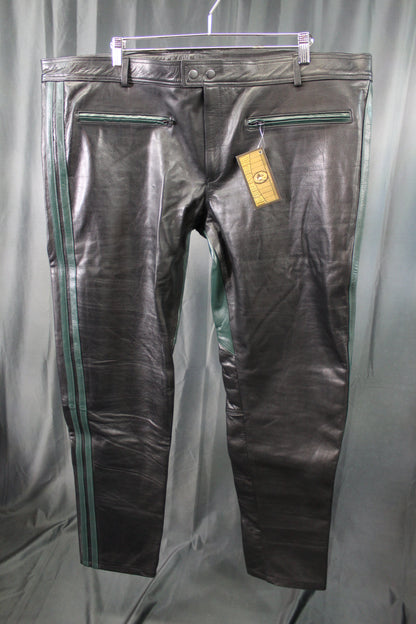 The Otter and The Fox Leather Formal Pants in Black with Hunter Green Highlights - view 2