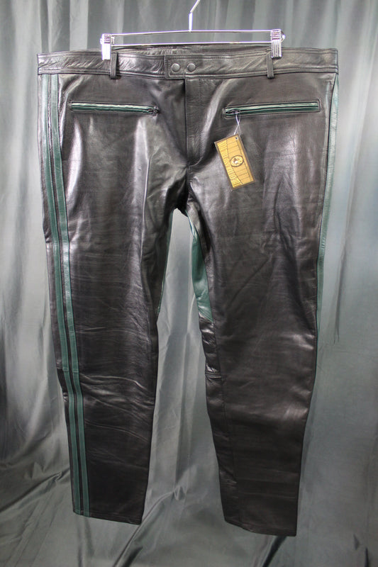 The Otter and The Fox Leather Formal Pants in Black with Hunter Green Highlights - view 2