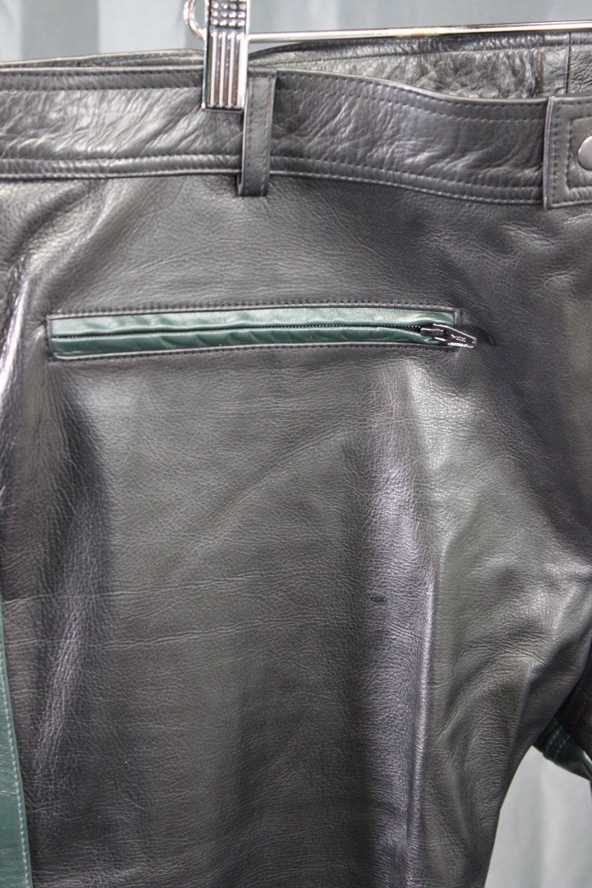 The Otter and The Fox Leather Formal Pants in Black with Hunter Green Highlights - view 3