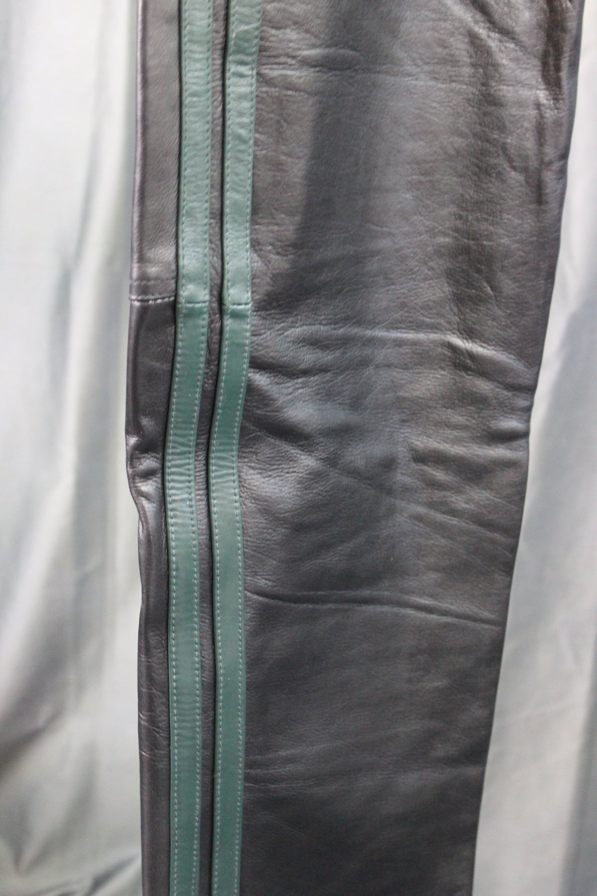The Otter and The Fox Leather Formal Pants in Black with Hunter Green Highlights - view 4