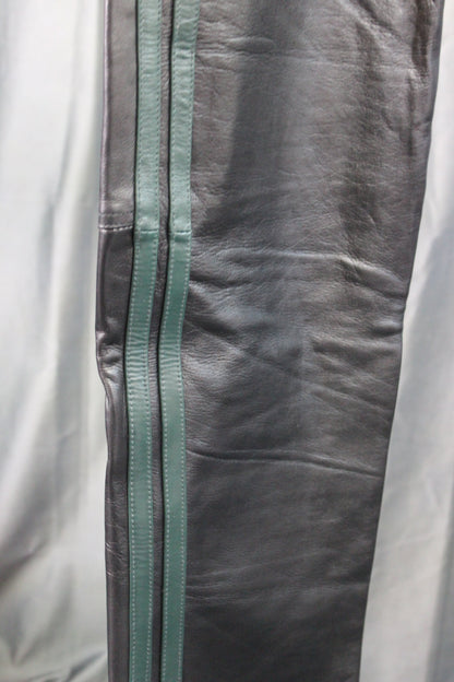 The Otter and The Fox Leather Formal Pants in Black with Hunter Green Highlights - view 4